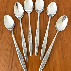 vintage iced teaspoons sets midcentury stainless flatware Oneida star floral fish scale Deluxe Custom Craft Stegor Gorham