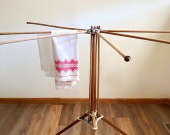 rustic antique wood laundry rack 12 arm umbrella style
