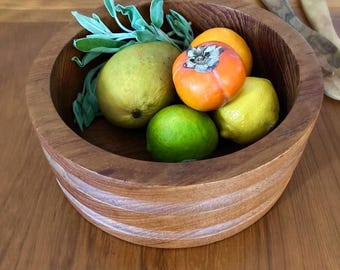 vintage Goodwood Teak Salad Bowl - Ribbed Wooden Serving Bowl made in Thailand