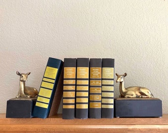 pair brass bookends - reclining deer oil rubbed bronze cast Philadelphia Manufacturing