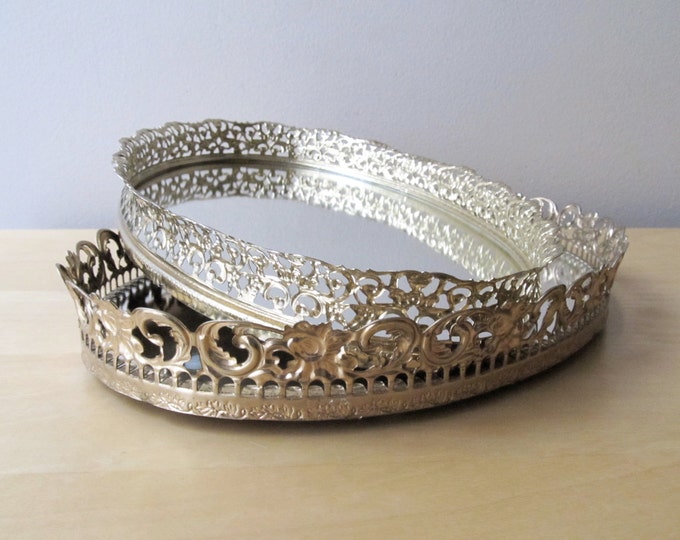 Vintage Oval Mirror Tray Brass Finish Etsy