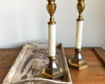 pair vintage brass one onyx candle holders