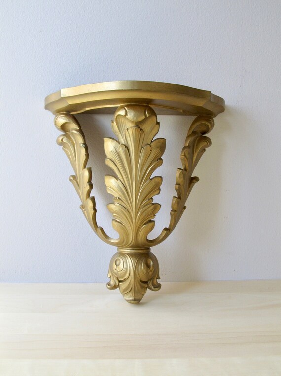 large ornate gold wall shelf Homco vintage sconce with plate Etsy