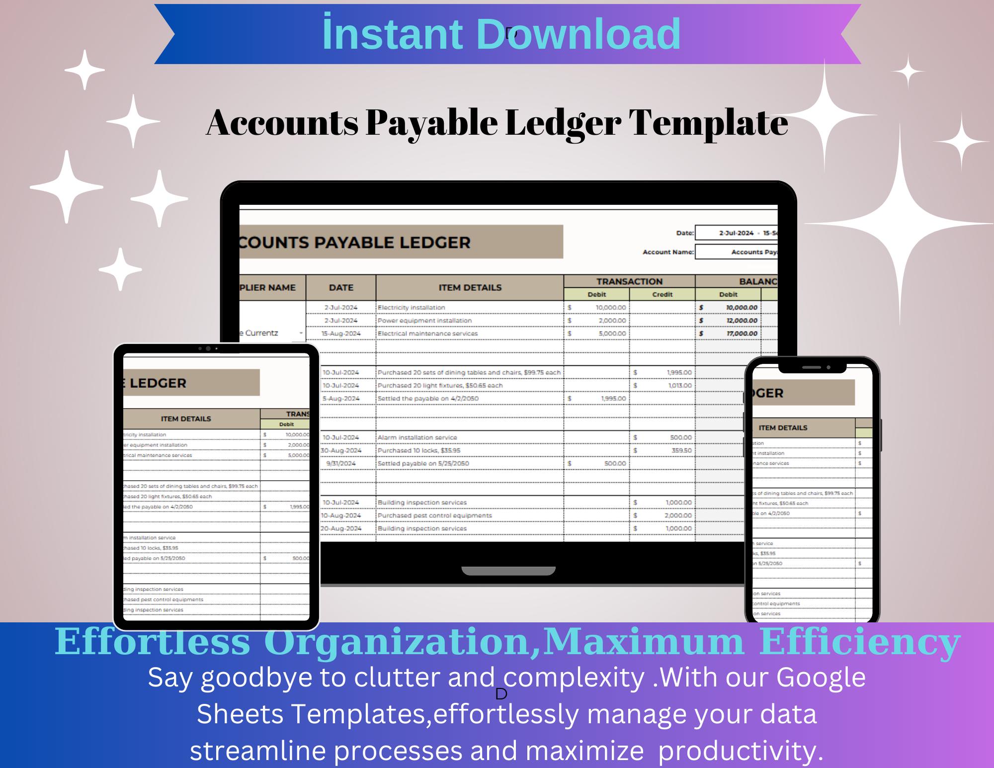 Accounts Payable Ledger Template Editable Google Sheets Digital