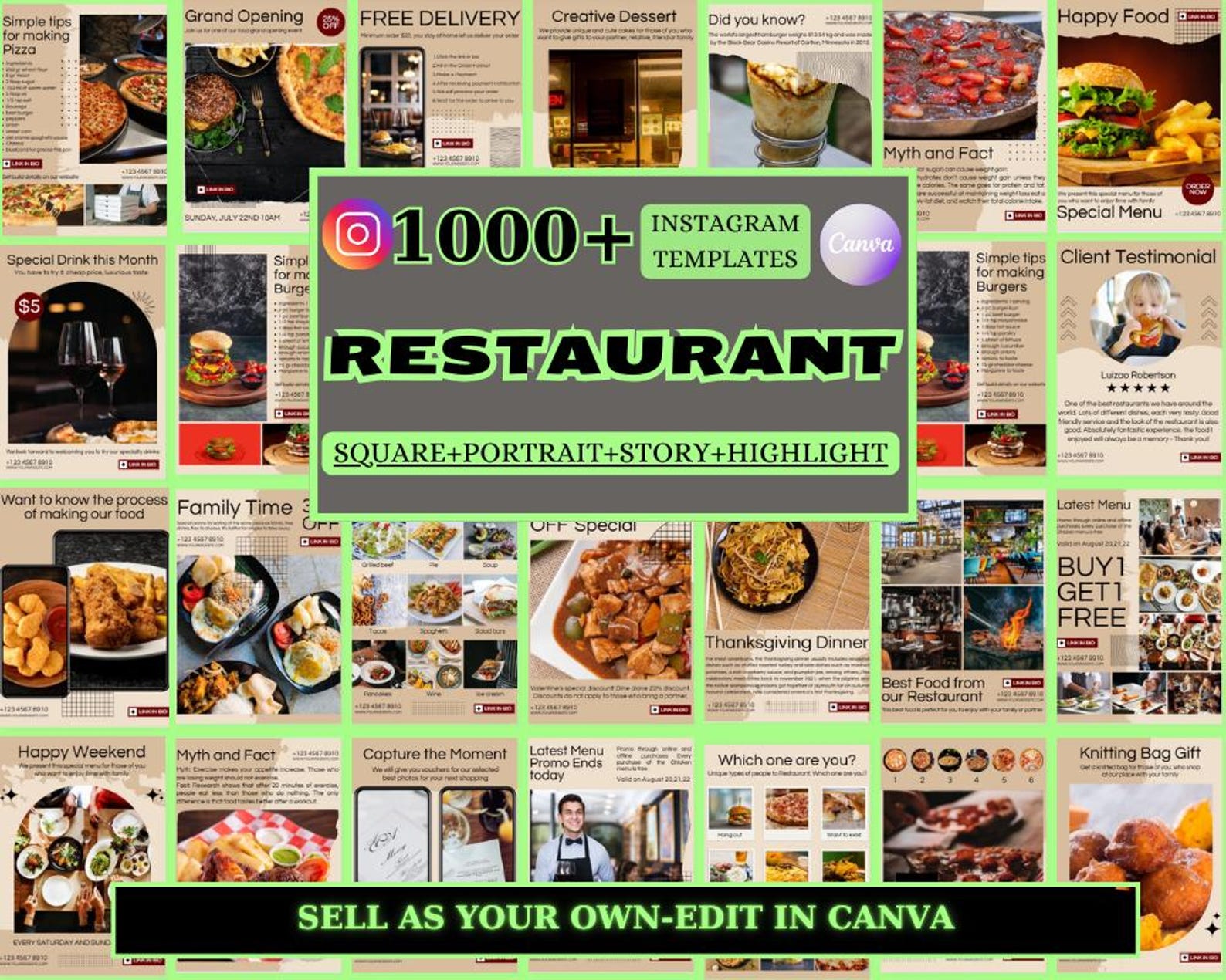 Restaurant Canva Template for Social Media, Instagram Post-story ...