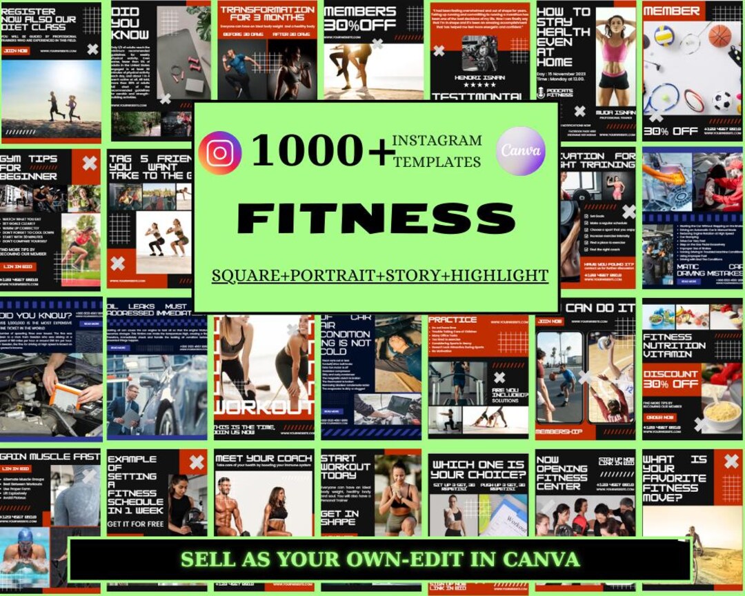 Fitness Canva Templates for Social Media, Fitness Instagram Templates ...