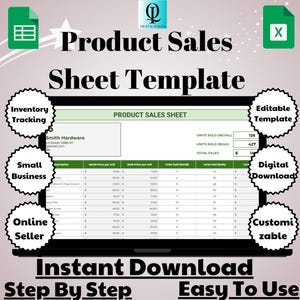 Produktverkaufsblattvorlage, bearbeitbarer digitaler Download, benutzerfreundliche Google Sheets zur Verfolgung von Verkäufen und Lagerbeständen