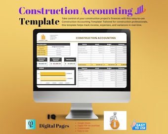Construction Accounting Template, Editable Google Sheets, Easy to Use Digital Download for Managing Project Costs & Finances