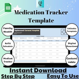 Medication Tracker Template, Editable Google Sheets, Digital Download for Organizing Prescriptions & Dosages