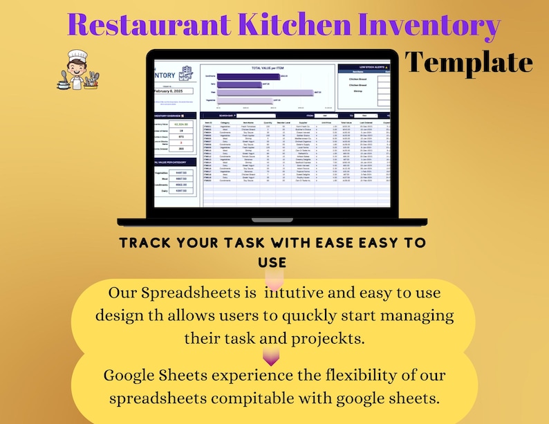 restaurant kitchen inventory template, digital... Restaurant Kitchen Inventory Template: Editable Google Sheets (digital ...