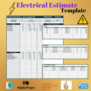 Electrical Estimate Template, Editable Google Sheets, Easy to Use Digital Download for Contractors & Electricians