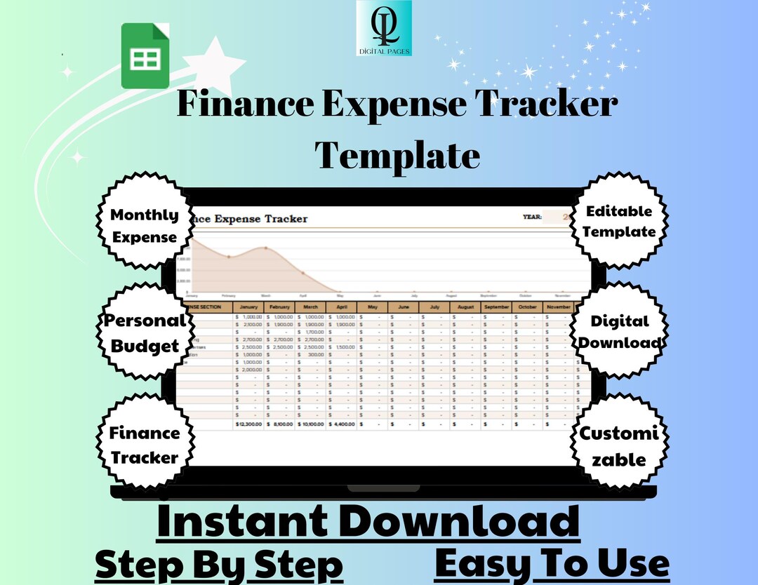 Finance Expense Tracker Template, Editable Google Sheets, Digital ...