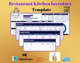 Restaurant Kitchen Inventory Template, Editable Google Sheets, Digital Download for Tracking Food Stock & Reducing Waste
