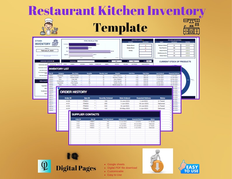 Caterease Intventory Templates Restaurant Kitchen Inventory Template: Editable Google Sheets (digital ...
