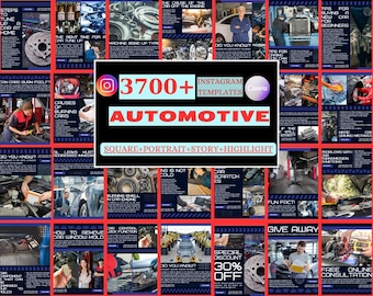 May include: A collage of 25 Instagram post templates for an automotive business. The templates feature a red and black color scheme with images of cars and car parts. The text on the templates includes tips for car care, car maintenance, and car buying. The templates are designed to be used on Instagram to promote an automotive business.