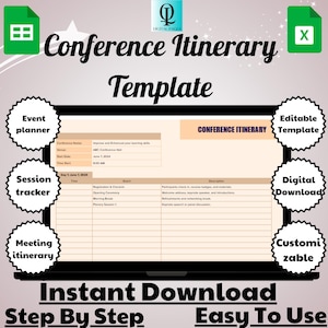 Conference Itinerary Template, Editable Google Sheets, Event Planner, Digital Download for Organizing