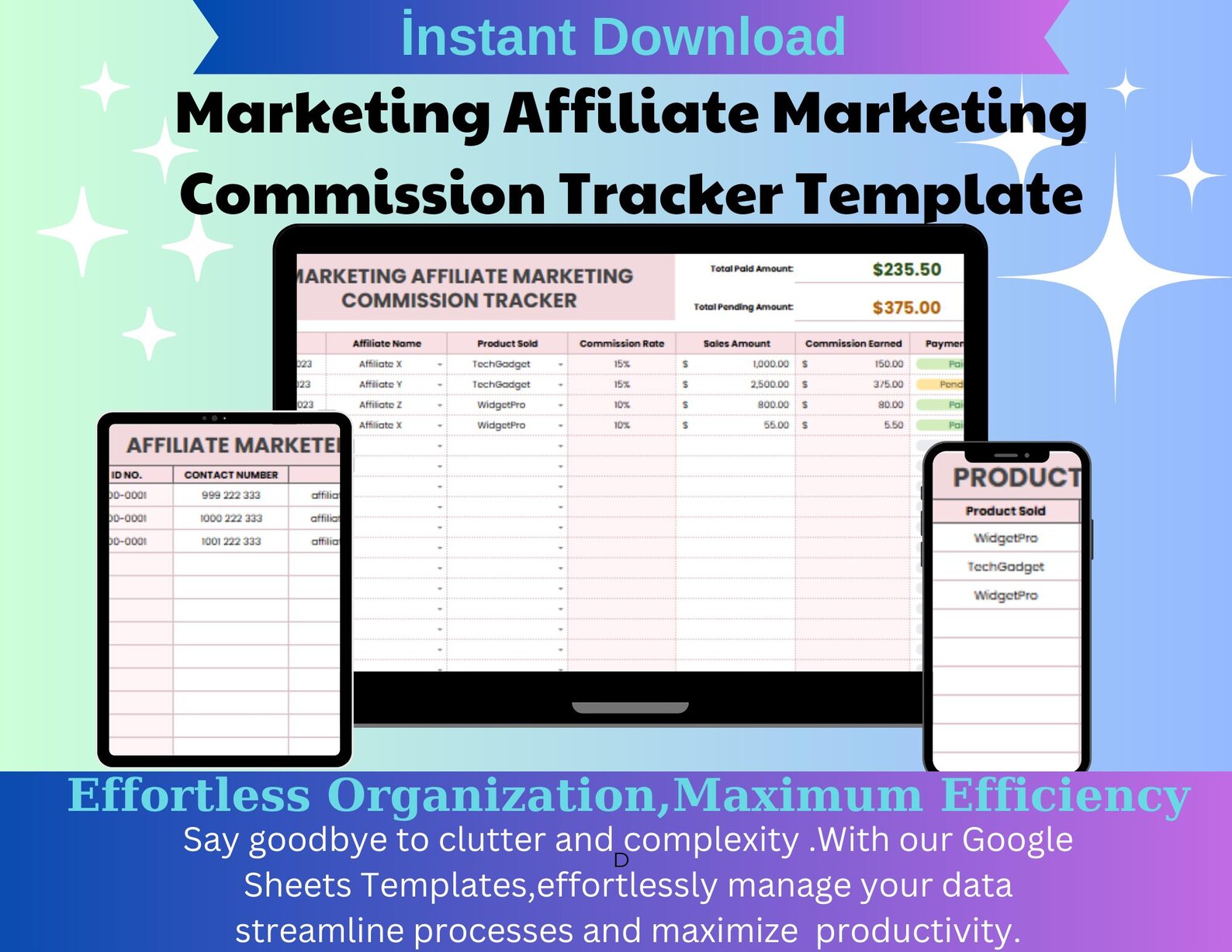 Marketing Affiliate Commission Tracker Template, Editable Google Sheets, Easy to Use Digital ...