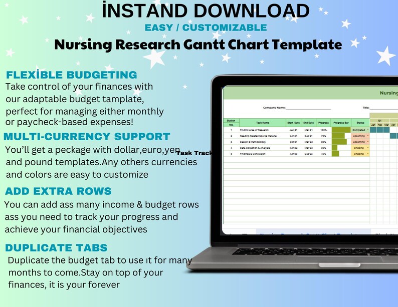 Task Tracker For Nurses Example Nursing Research Gantt Chart Template: Editable Google Sheets (digital ...