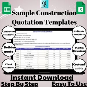 Sample Construction Quotation Templates, Digital Download, Editable & Easy to Use, Google Sheets Estimate Tool