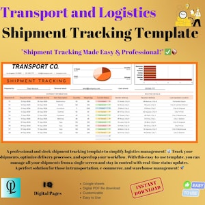 Transport und Logistik Versandverfolgung Tabelle Vorlage, bearbeitbarer digitaler Download, benutzerfreundliche Google Sheets