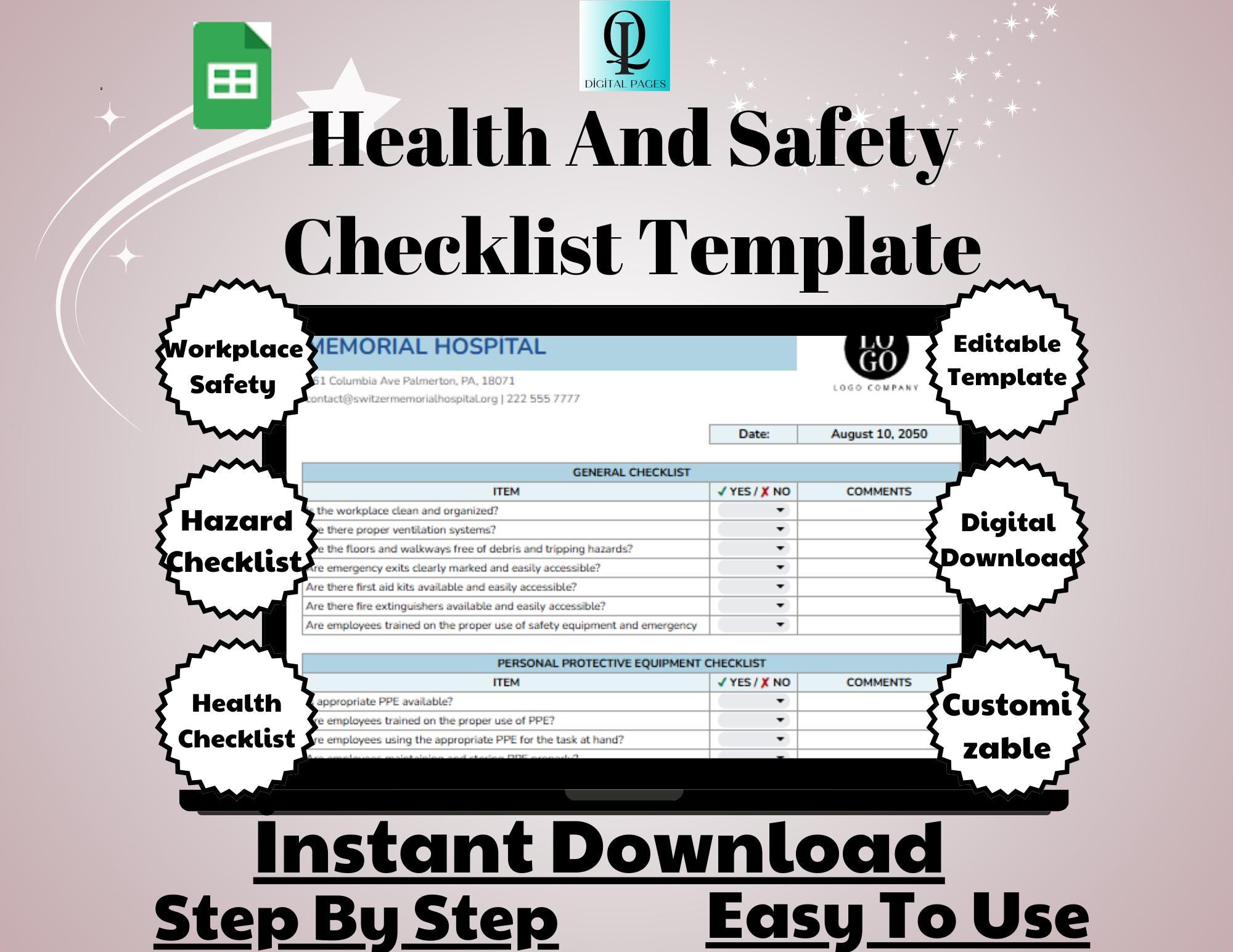 Health and Safety Checklist Template: Editable Google Sheets (digital ...