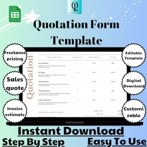 Quotation Form Template |Google Sheets | Create & Customize Quotes | Easy to Use | Manage Pricing And Estimates |Professional Quotation Tool