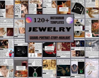 May include: A collage of Instagram templates for jewelry businesses. The templates feature images of jewelry, text about jewelry, and tips for jewelry businesses. The templates are designed to be used on Instagram to promote jewelry products and services.