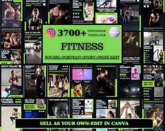 Plantillas de Canva para fitness: publicaciones, íconos y momentos destacados para redes sociales (descarga digital)