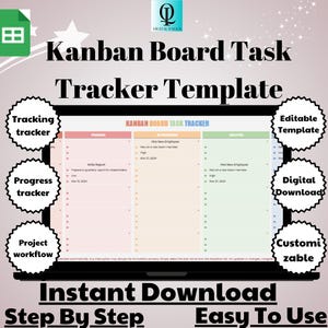 Kanban Board Aufgaben-Tracker-Vorlage Bearbeitbar Excel Google Sheets Visuelles Aufgabenmanagement-Tool Projektablaufplaner Produktivitätsveranstalter