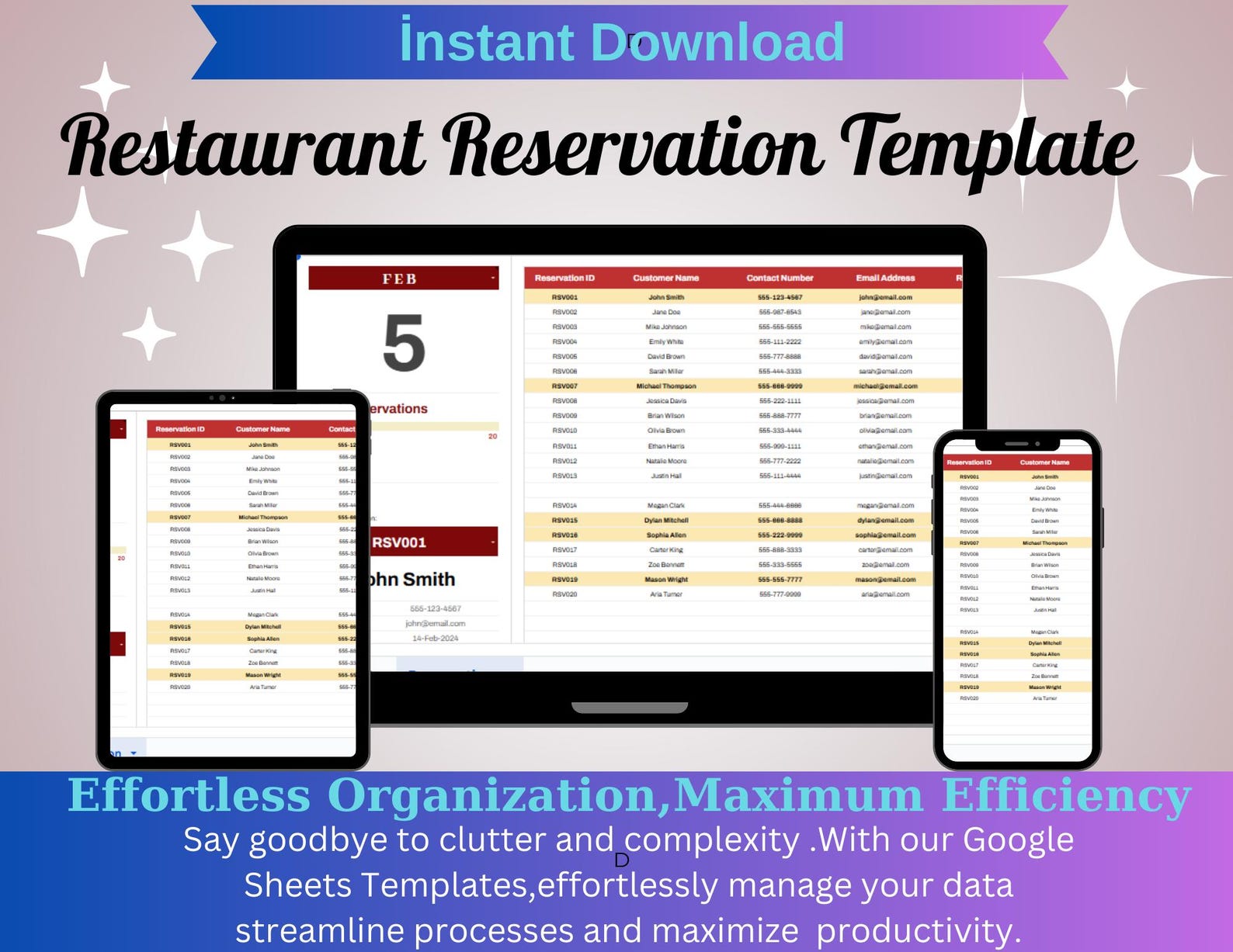 Restaurant Reservation Template Editable Google Sheets Digital Restaurant Reservation Template Editable Google Sheets Digital