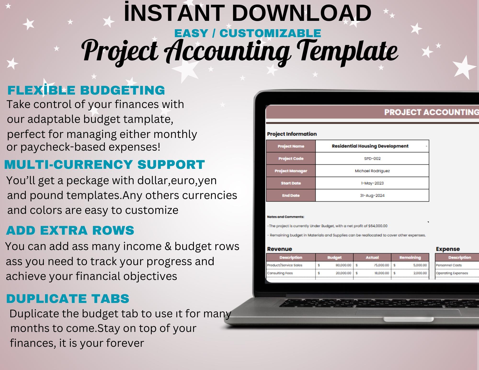 Project Accounting Template, Digital Download, Editable & Easy to Use ...