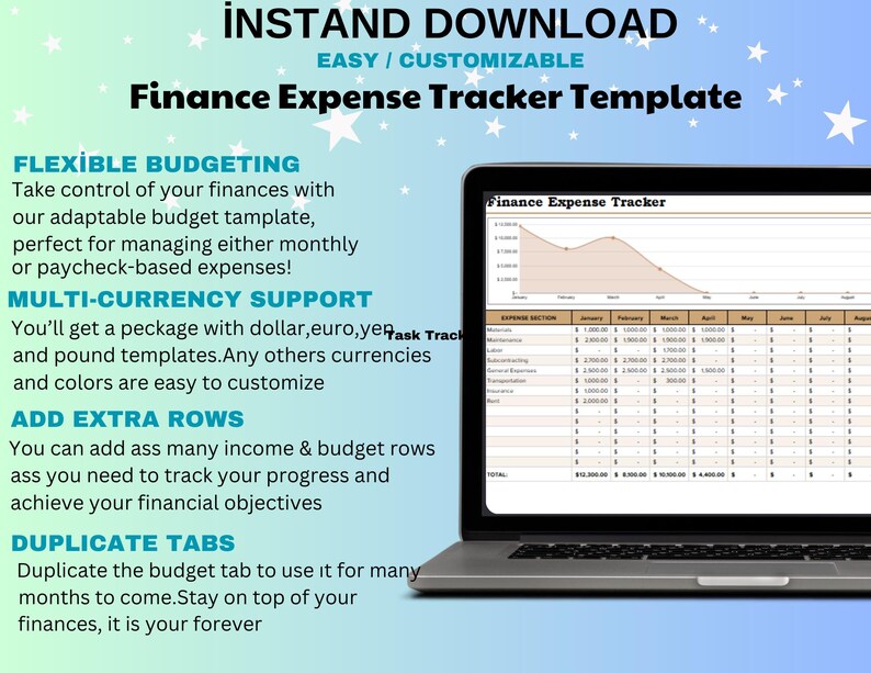 Finance Expense Tracker Template, Editable Google Sheets, Digital ...