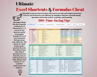Ultimate Excel Shortcuts & Formulas Cheat Sheet, Excel Guide, Spreadsheet Tips, Productivity Boost, Digital Download