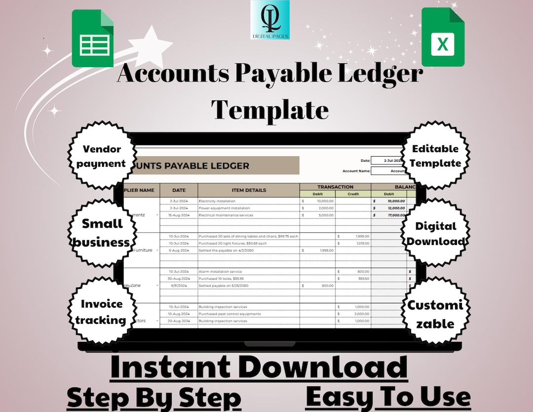 Accounts Payable Ledger Template Editable Google Sheets Digital