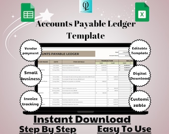 Accounts Payable Ledger Template, Editable Google Sheets, Digital Download for Small Business Accounting