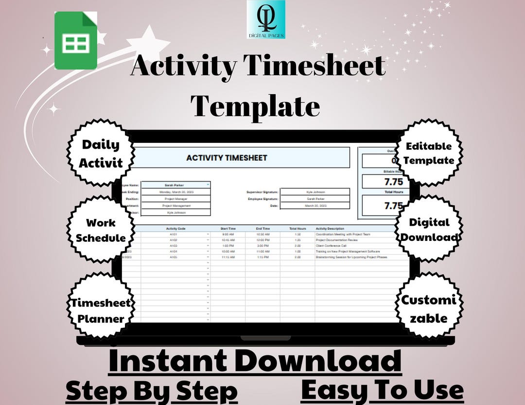 Activity Timesheet Template: Customizable Google Sheets (digital ...