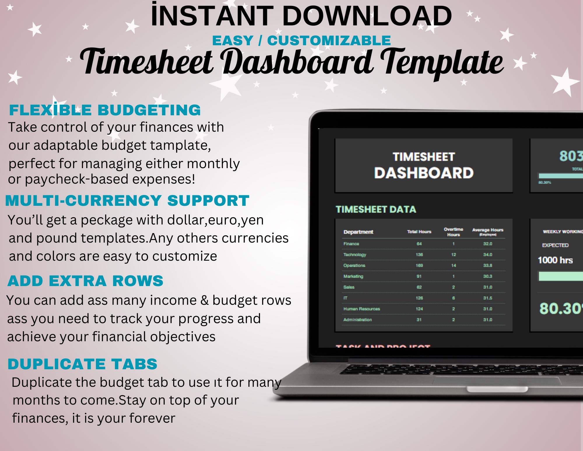 Timesheet Dashboard Template, Digital Download, Editable & Easy to Use ...