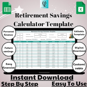 Retirement Savings Calculator Template, Editable Google Sheets, Digital Download for Personal Financial Planning