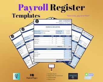 Payroll Register Template, Editable Excel & Google Sheets, Employee Payroll Tracker, Small Business Payroll Management, Wage Log