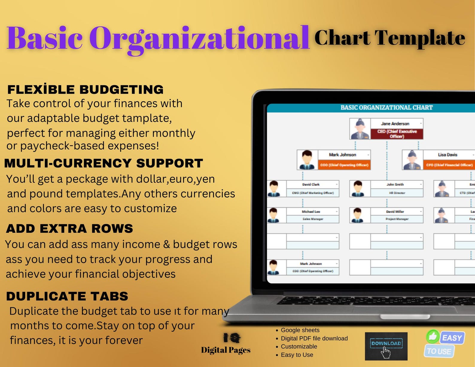 Basic Organizational Chart Template: Editable Business Structure ...