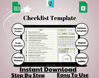 Modèle de liste de contrôle : outil de suivi des tâches Google Sheets personnalisable (téléchargement numérique)