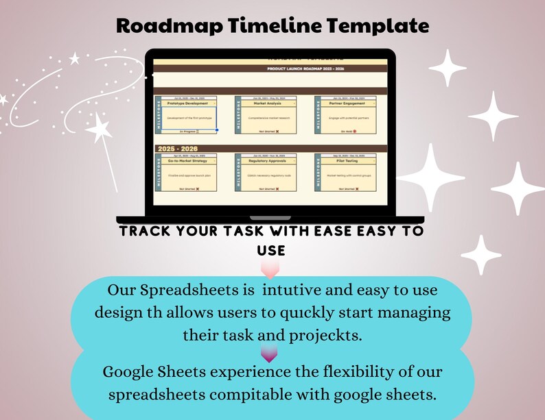 Roadmap Timeline Template: Project Management in Google Sheets (digital ...