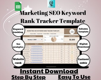 Marketing SEO Keyword Rank Tracker Template, Digital Download, Google Sheets, Editable & Easy to Use, SEO Analytics, Keyword Tracking