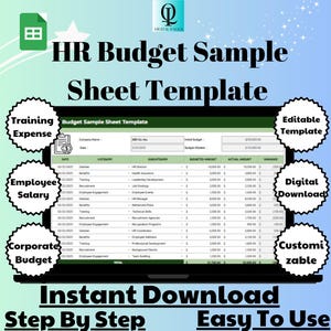 HR Budget Sample Sheet Template, Editable Google Sheets, Digital Download for HR Expense Planning & Tracking