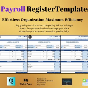 Payroll Register Template: Editable Excel & Google Sheets (digital ...