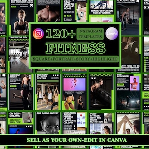 Fitness Canva Instagram Templates, Fitness IG Templates, Social Media Posts, Workout Instagram Templates, Gym Marketing, Wellness Branding