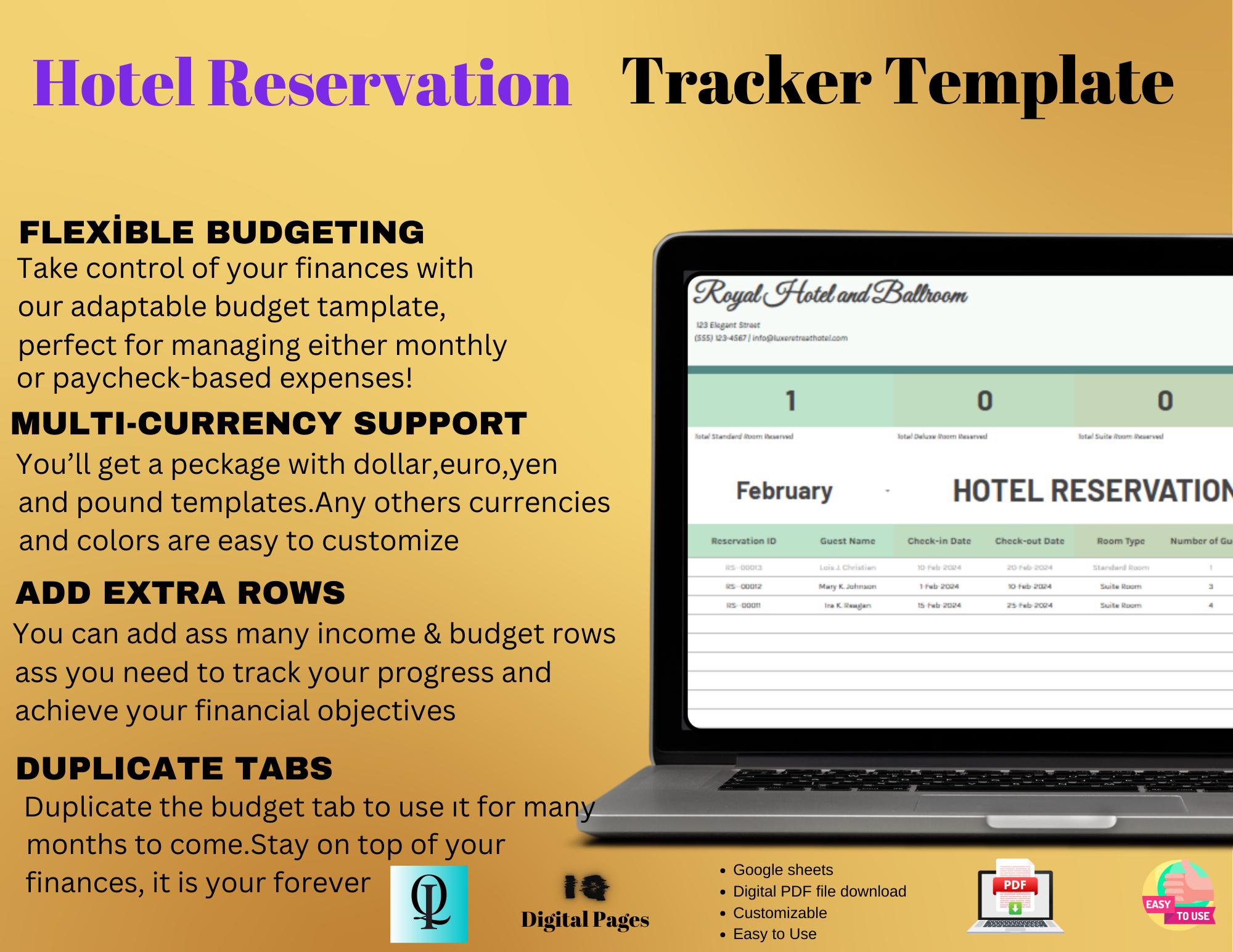 Hotel Reservation Tracker Template, Editable Digital Download, Easy-to ...