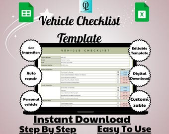 Vehicle Checklist Template, Digital Download, Editable & Easy to Use, Google Sheets Maintenance Log