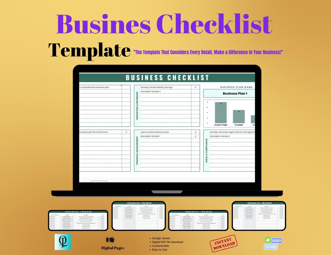 Business Checklist Template, Editable PDF & Excel, Startup Task Planner ...