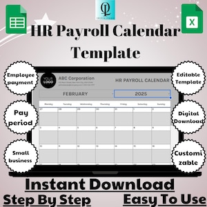 HR Payroll Calendar Template, Digital Download, Editable & Easy to Use, Google Sheets Payroll Tracker